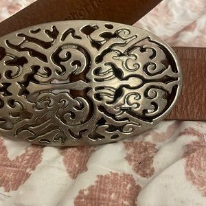 Liz Claiborne Brown Leather Silver Buckle Belt vintage